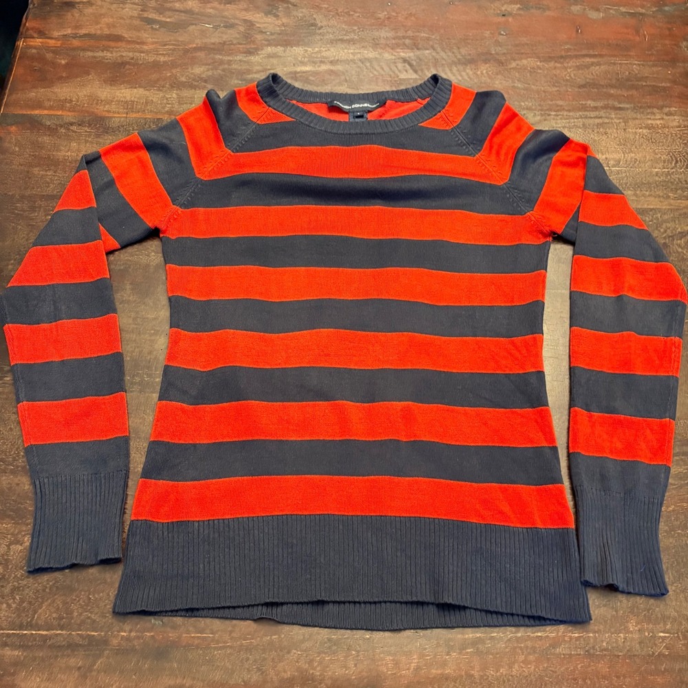 French Connection Red Navy Striped Fisherman Nautical Long Sleeve Sweater L - Picture 10 of 11